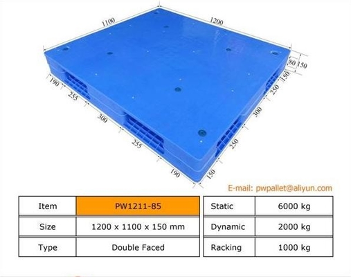 Paleta de plástico empilhável azul com quantidade mínima de encomenda de 450 pcs